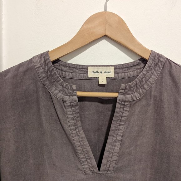 Anthropologie Cloth & Stone Grey Lattice Detail Bell Sleeve Top - Picture 5 of 13